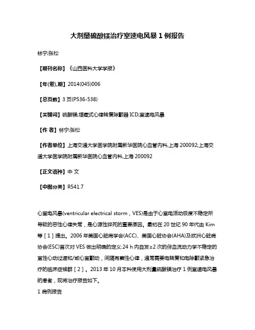 大剂量硫酸镁治疗室速电风暴1例报告