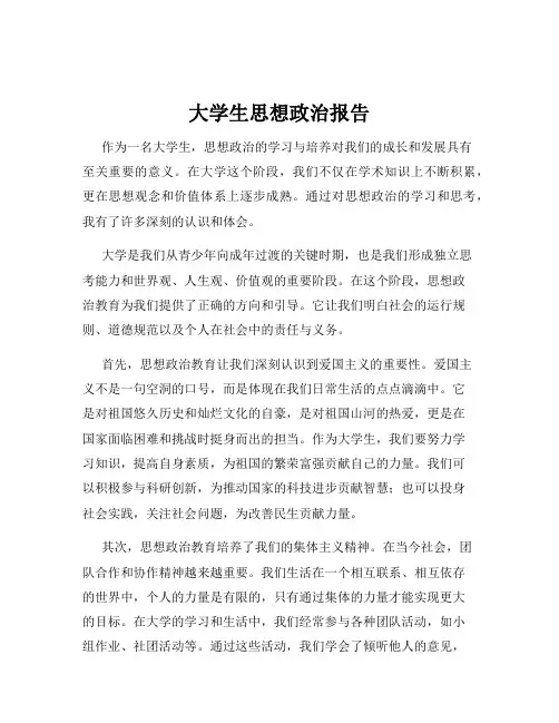 大学生思想政治报告