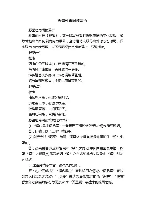 野望杜甫阅读赏析