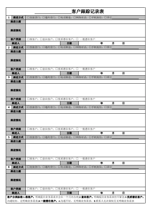 客户跟踪记录表范本