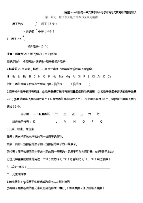 (完整word版)第一单元原子核外电子排布与元素周期律基础知识