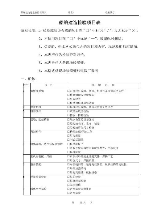 船舶建造检验项目表