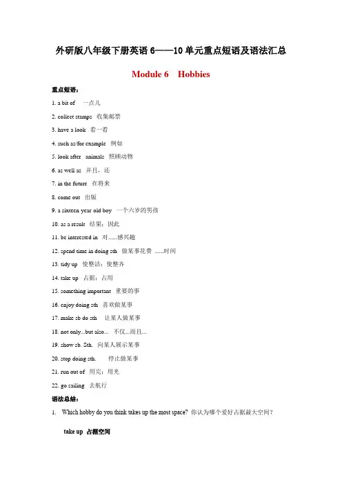 精编外研版八年级下册英语6——10单元重点短语及语法汇总及专题练习答案