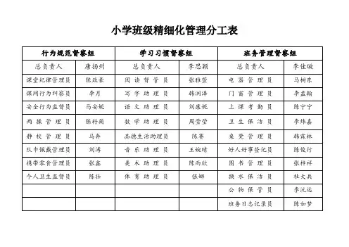山东小学班级精细化管理分工表