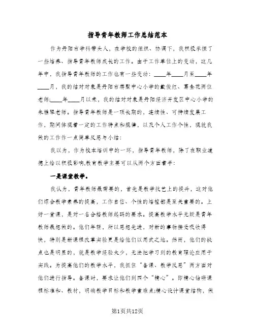 指导青年教师工作总结范本（5篇）