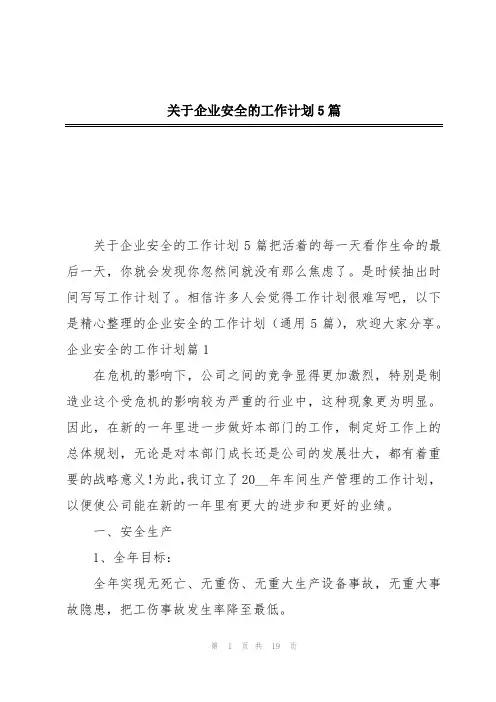 关于企业安全的工作计划5篇