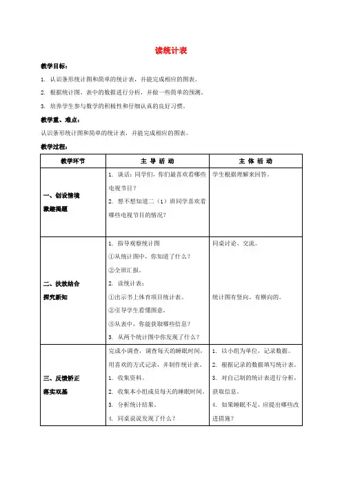 二年级数学下册 读统计表 2教案 北师大版