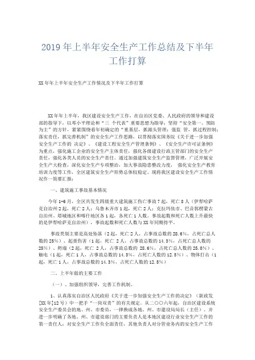 最新-2019年上半年安全生产工作总结及下半年工作打算 精品