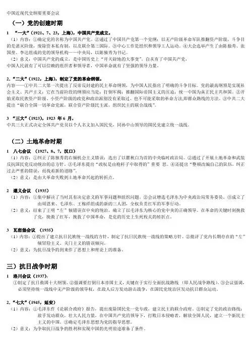 中国近现代史纲要重要会议(重要).