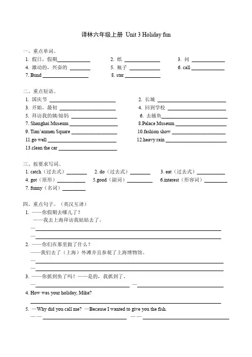 译林英语六年级上册第三单元练习试卷(word版,含答案)