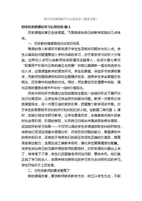 初中历史新课标学习心得总结（精选5篇）