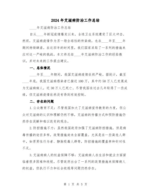 2024年艾滋病防治工作总结(2篇)