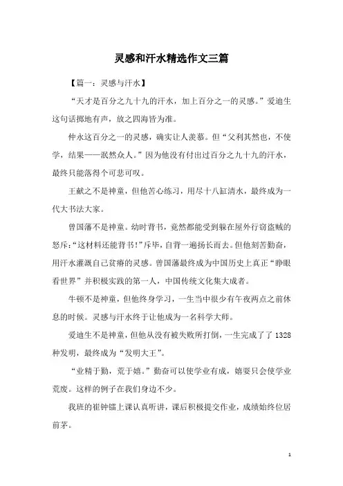 灵感和汗水精选作文三篇