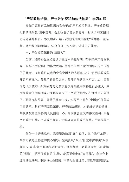 “严明政治纪律,严守政治规矩和依法治教”学习心得