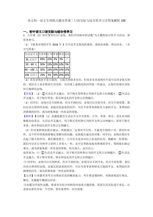 语文初一语文专项练习题及答案∶口语交际与综合性学习含答案解析100