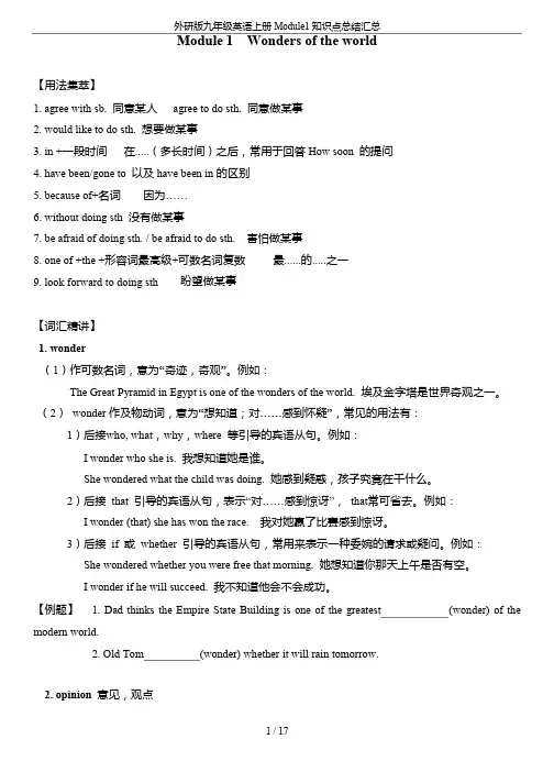 外研版九年级英语上册Module1知识点总结汇总