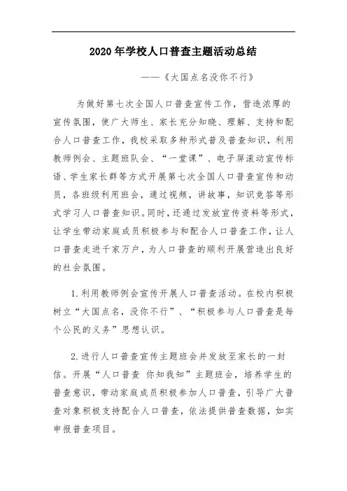 2020年学校人口普查主题活动总结