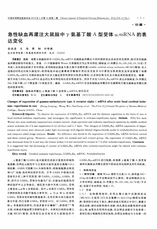 急性缺血再灌注大鼠脑中γ-氨基丁酸A型受体α1 mRNA的表达变化
