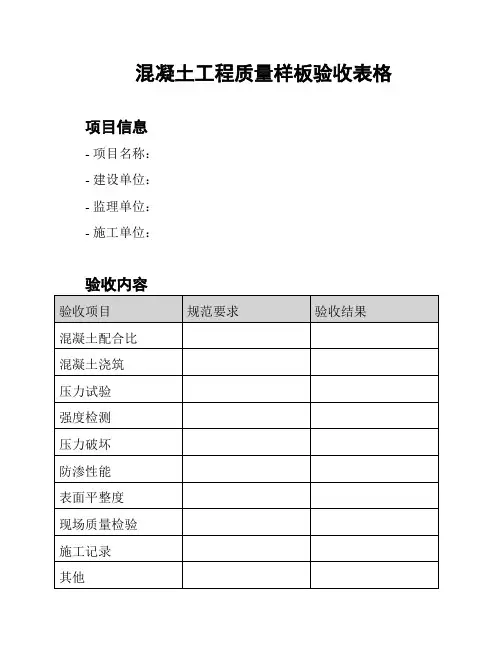 混凝土工程质量样板验收表格