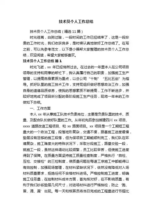 技术员个人工作总结（精选11篇）