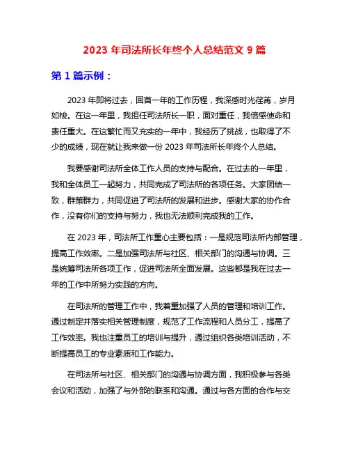 2023年司法所长年终个人总结范文9篇