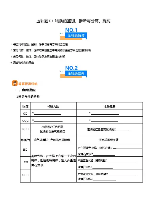 压轴题03 物质的鉴别、推断与分离、提纯(解析版)