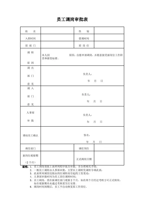 员工调岗申请表