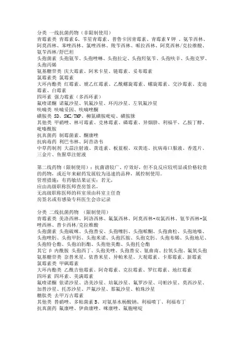 抗生素一二三线药物