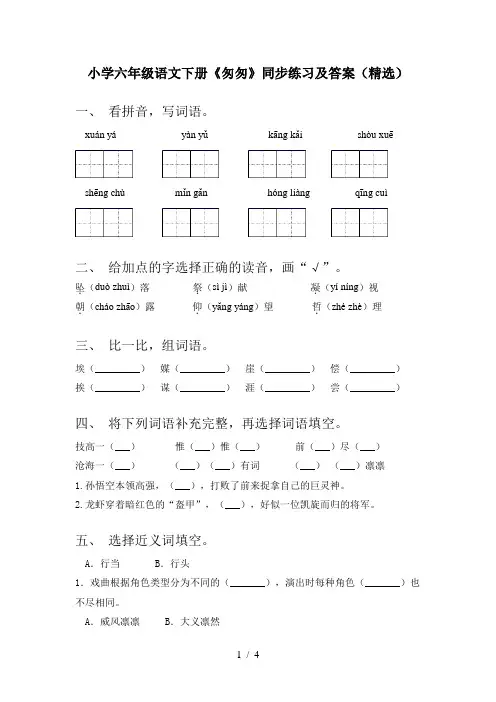 小学六年级语文下册《匆匆》同步练习及答案(精选)