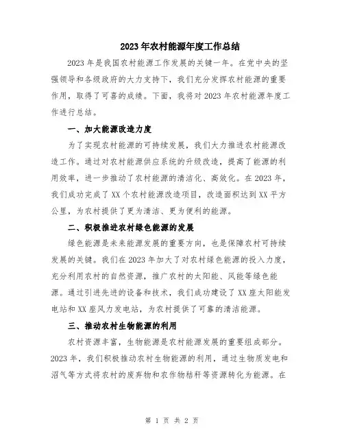 2023年农村能源年度工作总结