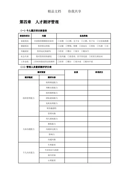 人才测评表格