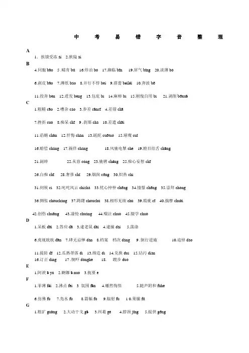 中考易错字音字形