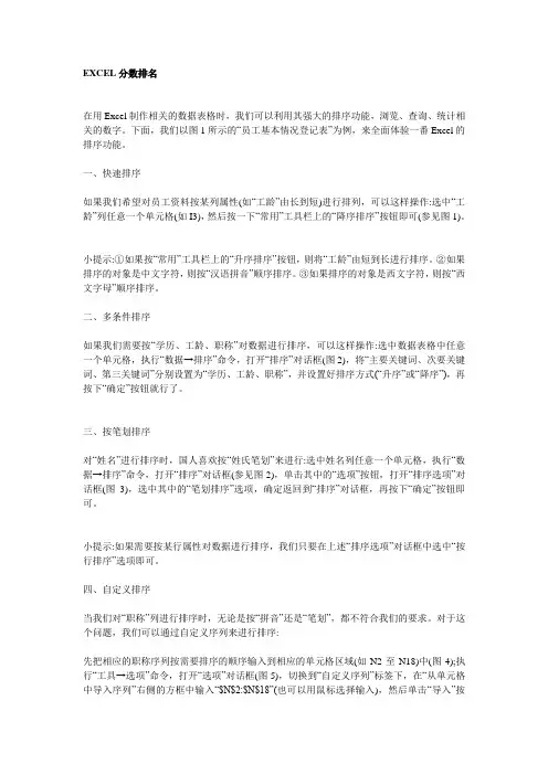 EXCEL分数排名