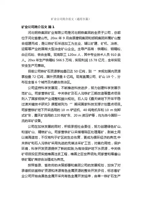 矿业公司简介范文（通用3篇）