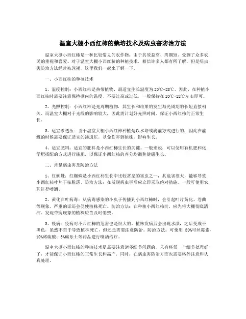 温室大棚小西红柿的栽培技术及病虫害防治方法