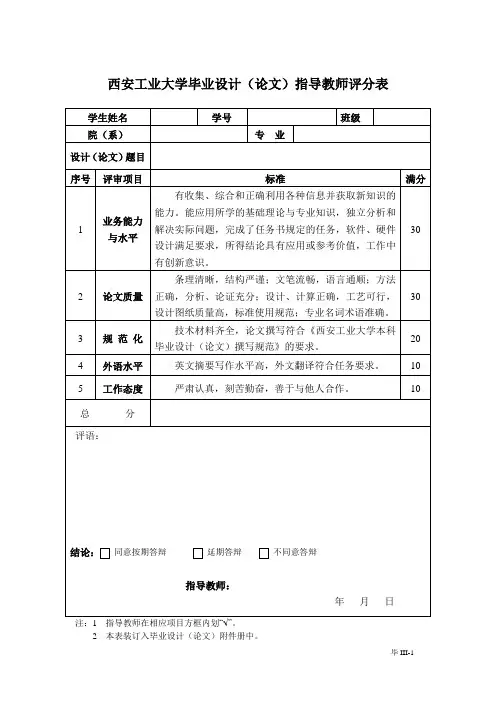 西安工业大学毕业设计纲要07