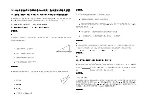 2020年山东省临沂市罗庄中心中学高二物理期末试卷含解析