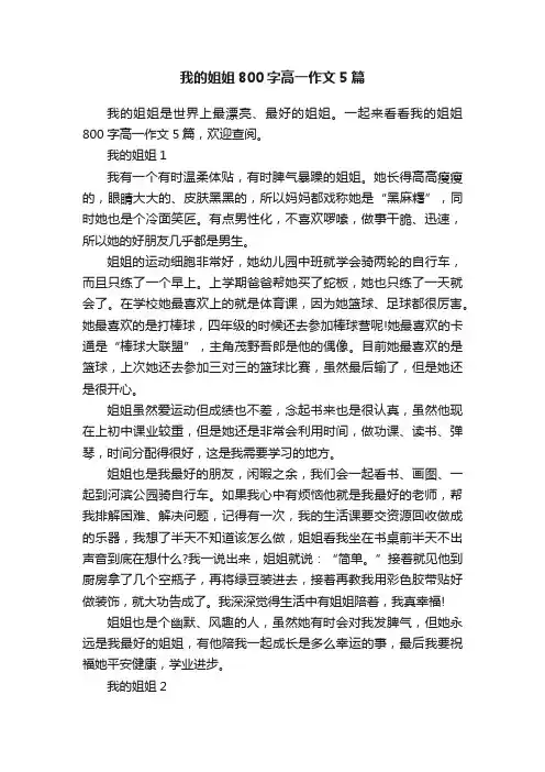 我的姐姐800字高一作文5篇