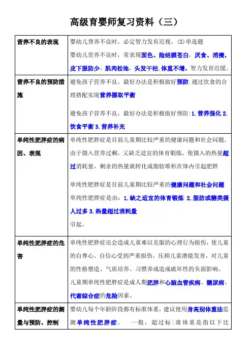 高级育婴师复习资料三