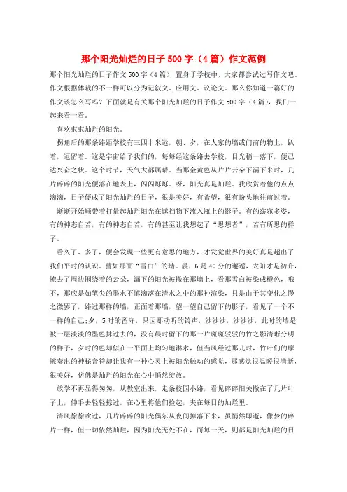 那个阳光灿烂的日子500字(4篇)作文范例1