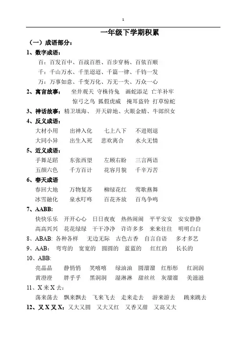 2017部编语文一年级下字词句积累 ——超全归纳