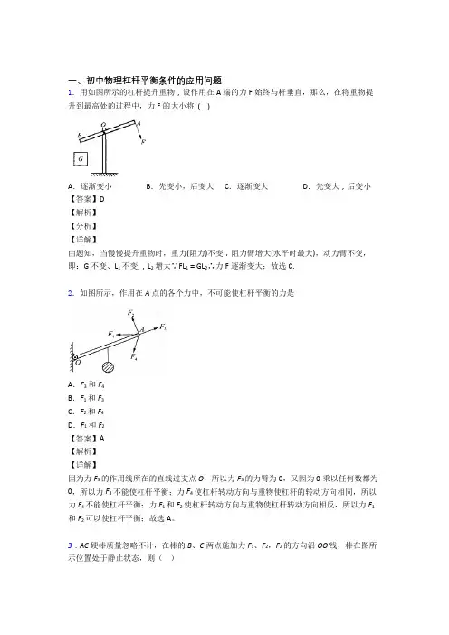 2020-2021物理杠杆平衡的专项培优易错试卷练习题(含答案)及答案
