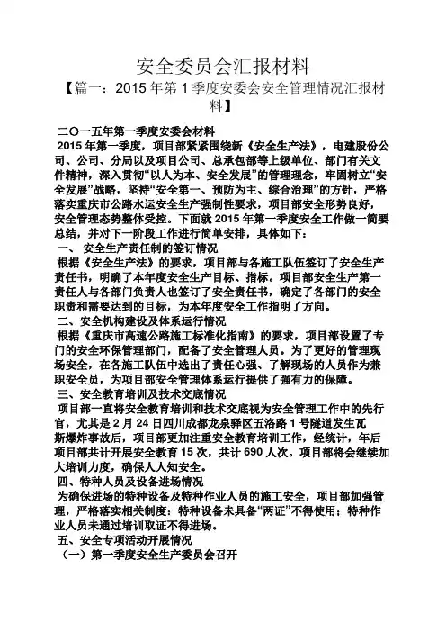 材料范文之安全委员会汇报材料