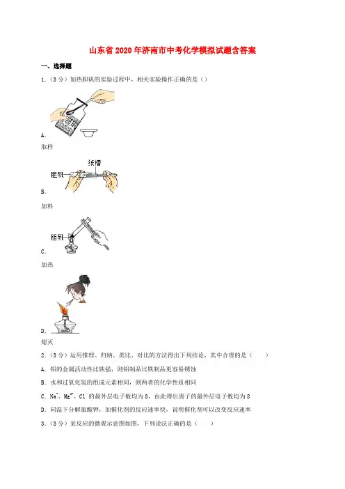 2020年山东省中考化学模拟试题(含解析)