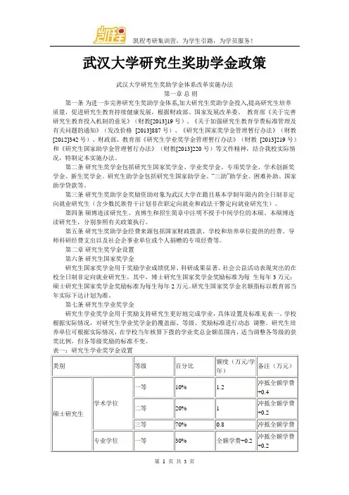 武汉大学研究生奖助学金政策