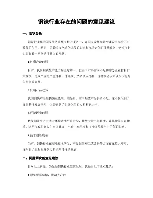 钢铁行业存在的问题的意见建议