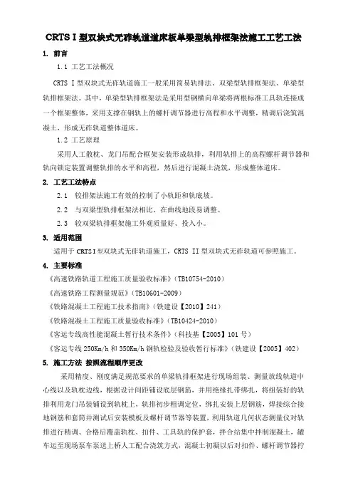 CRTSI型双块式无砟轨道单梁型轨排框架法施工工艺工法.doc