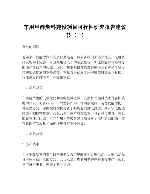 车用甲醇燃料建设项目可行性研究报告建议书 (一)