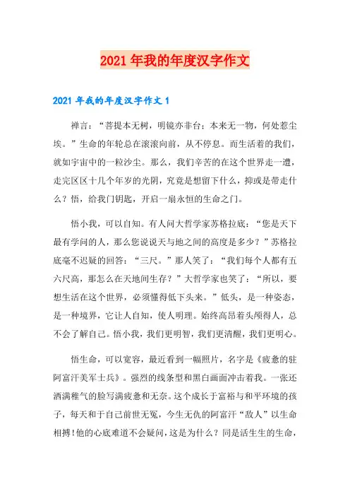 2021年我的年度汉字作文