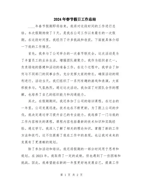 2024年春节假日工作总结